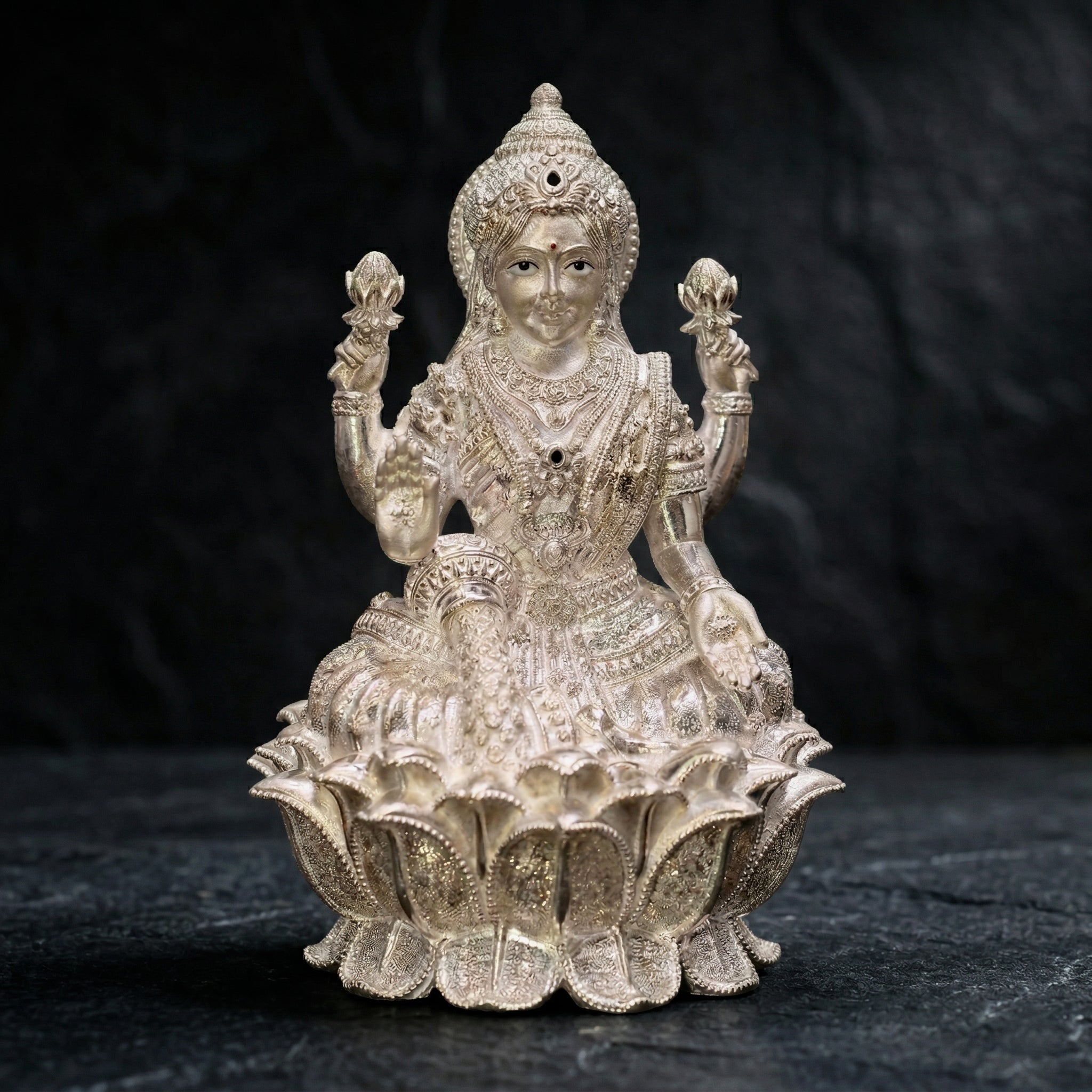 Sterling Silver Maa Lakshmi Statue for Puja, Home Decor & Gift