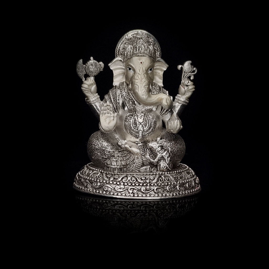 Sterling Silver Lord Ganesha Statue for Puja, Home Decor & Gift