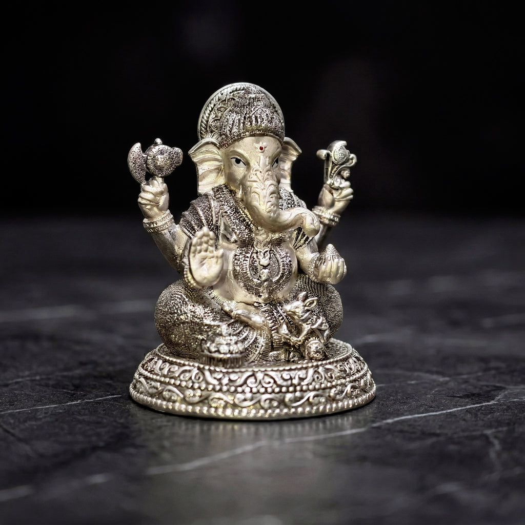 Sterling Silver Lord Ganesha Statue for Puja, Home Decor & Gift