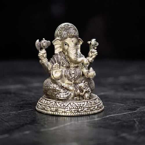 Sterling Silver Lord Ganesha Statue for Puja, Home Decor & Gift