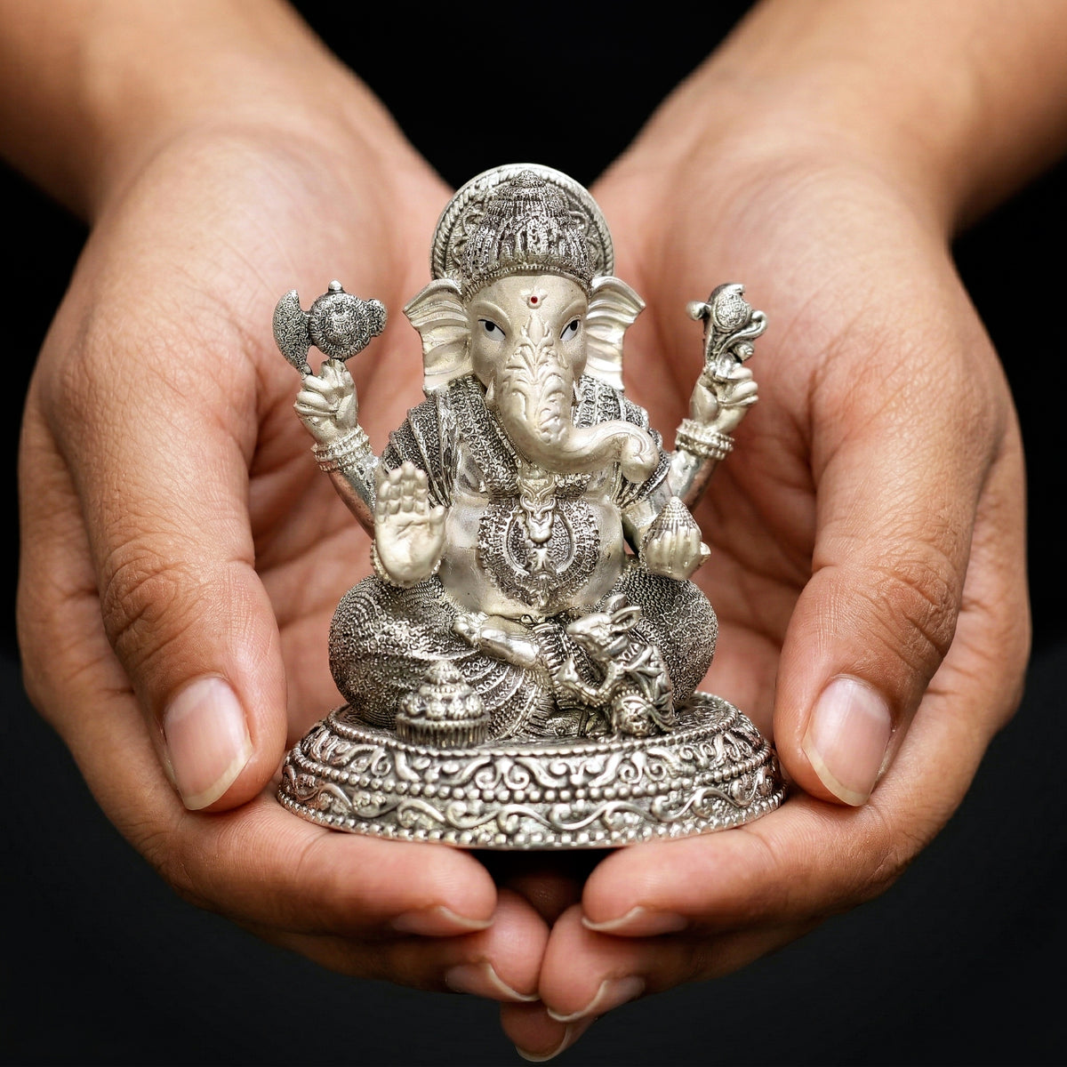 Sterling Silver Lord Ganesha Statue for Puja, Home Decor & Gift
