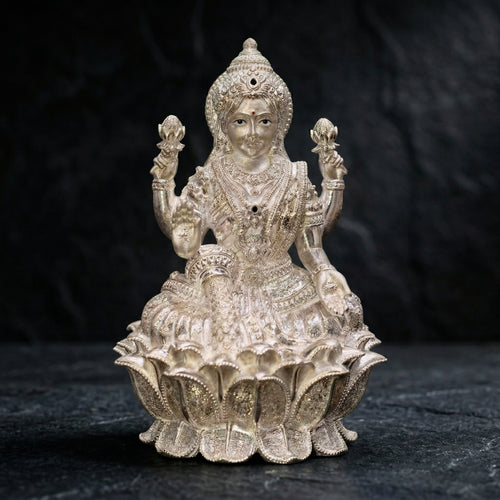 Sterling Silver Maa Lakshmi Statue for Puja, Home Decor & Gift