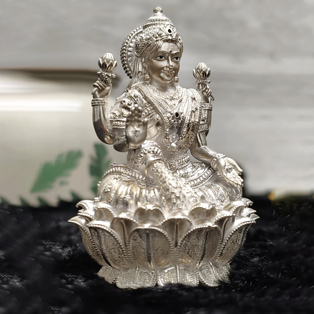 Sterling Silver Maa Lakshmi Statue for Puja, Home Decor & Gift