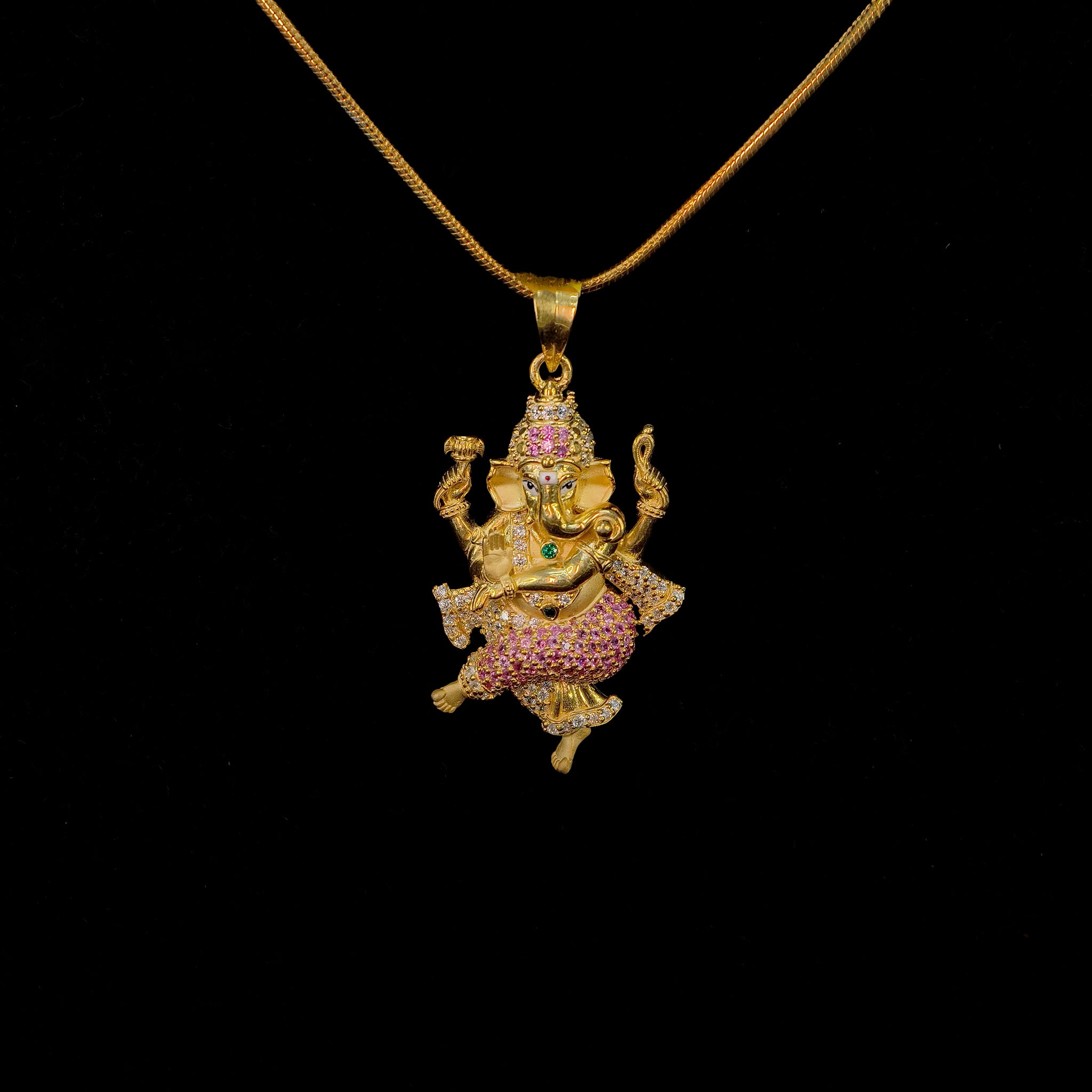 Dancing Ganesha Pendant with Stone Work in 925 Silver Base 24K Gold Plated