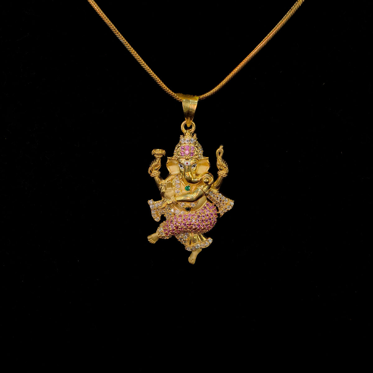 Dancing Ganesha Pendant with Stone Work in 925 Silver Base 24K Gold Plated