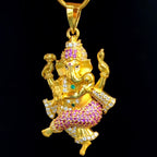Dancing Ganesha Pendant with Stone Work in 925 Silver Base 24K Gold Plated