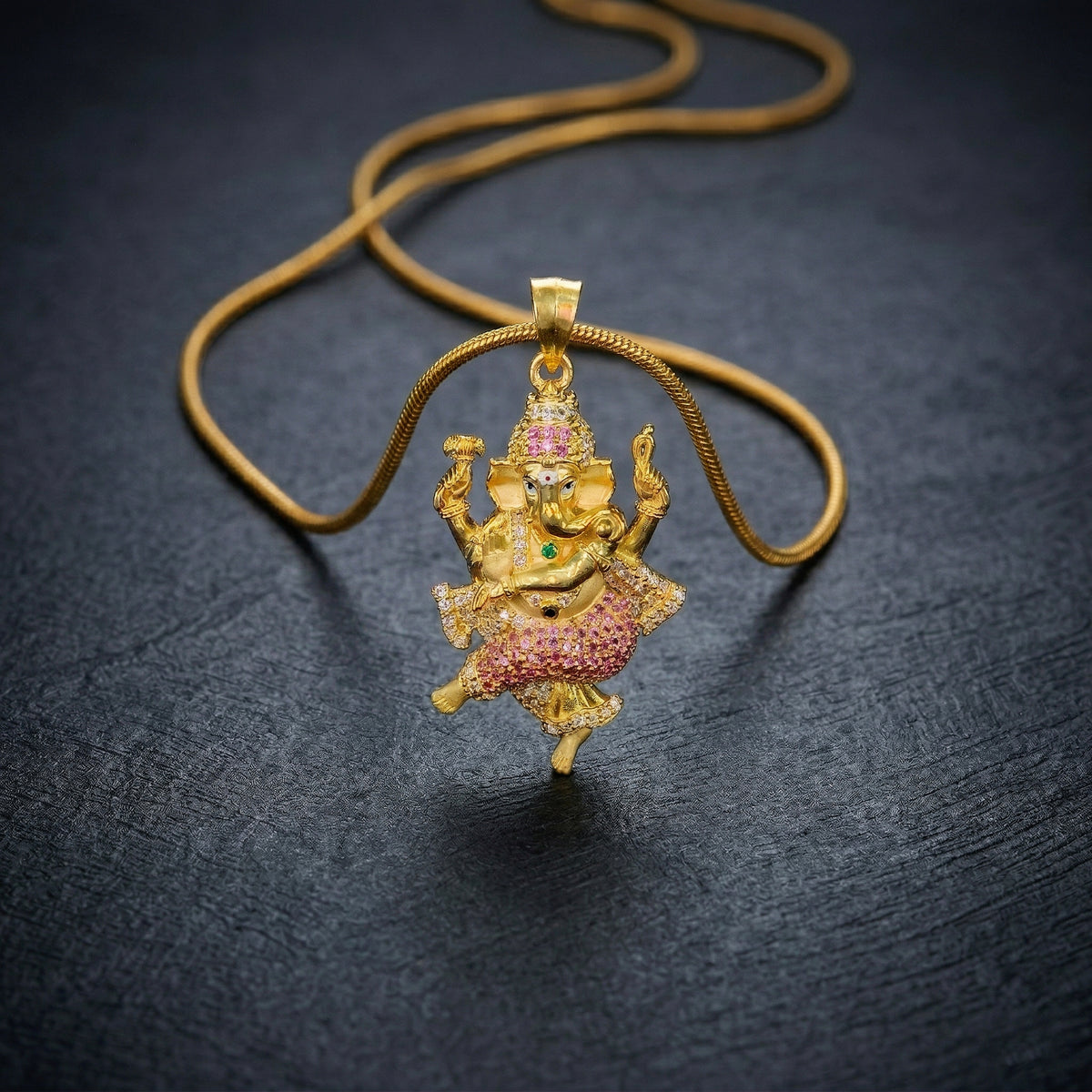 Dancing Ganesha Pendant with Stone Work in 925 Silver Base 24K Gold Plated