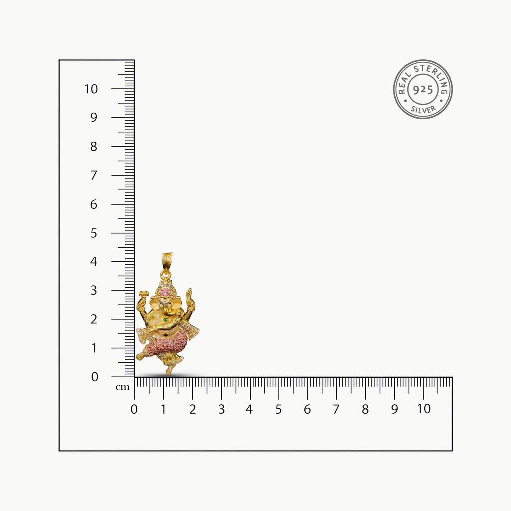 Dancing Ganesha Pendant with Stone Work in 925 Silver Base 24K Gold Plated